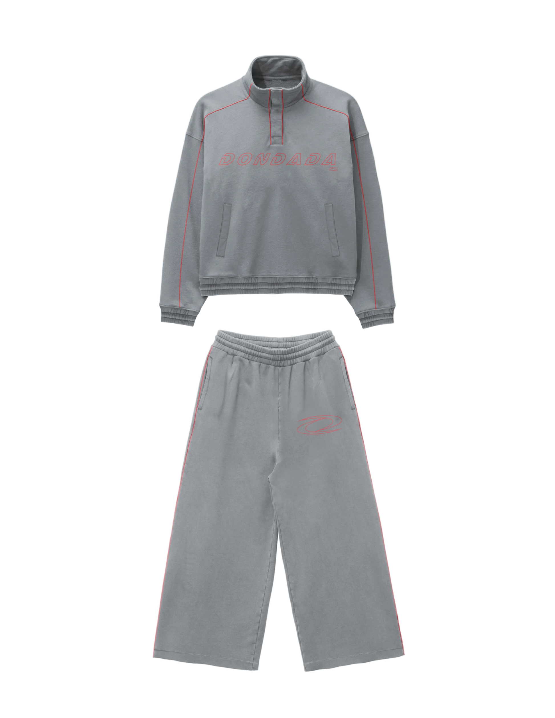 Gray tracksuit with red accents on a white background
